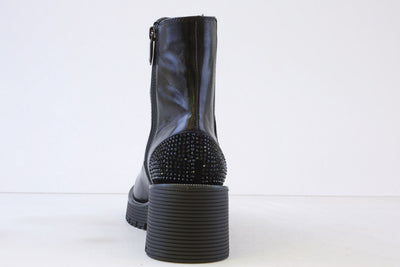 REGARDE LE CIEL - SADHY-04 BLOCK HEEL ANKLE BOOT - BLACK LEATHER