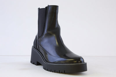 REGARDE LE CIEL - SADHY-04 BLOCK HEEL ANKLE BOOT - BLACK LEATHER
