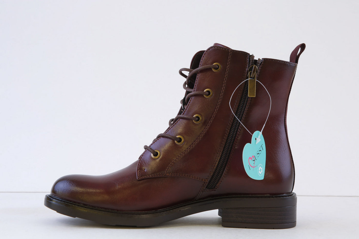 SUSST - TOBY23 LOW HEEL LACED ANKLE BOOT - WINE
