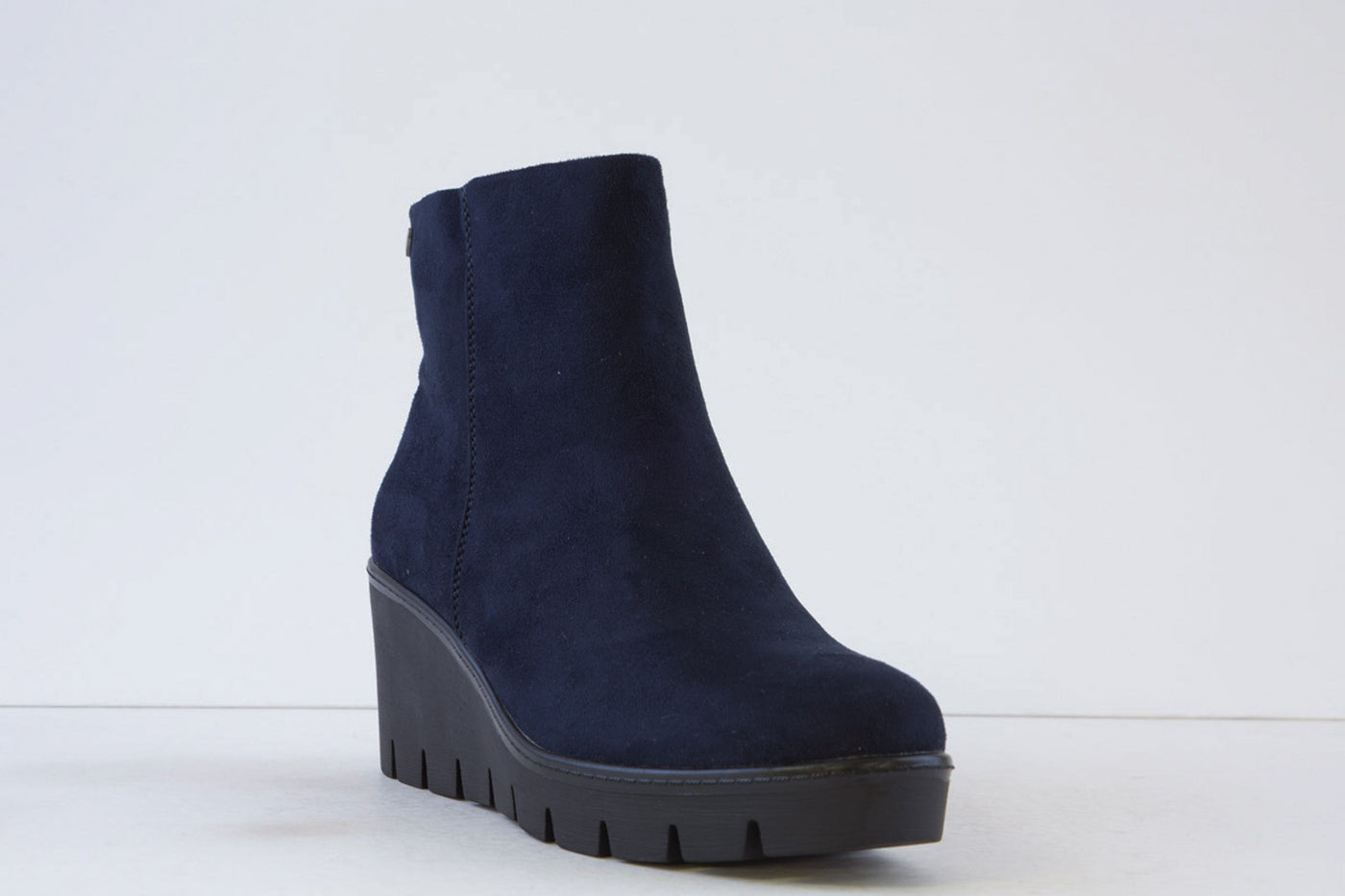 SUSST - BUDDY24 HIGH WEDGE ZIP ANKLE BOOT - NAVY SUEDE