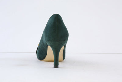 COCCO RITZ - COCO1017 HIGH HEEL COURT SHOE WITHGOLD CHAIN TRIM - DARK GREEN