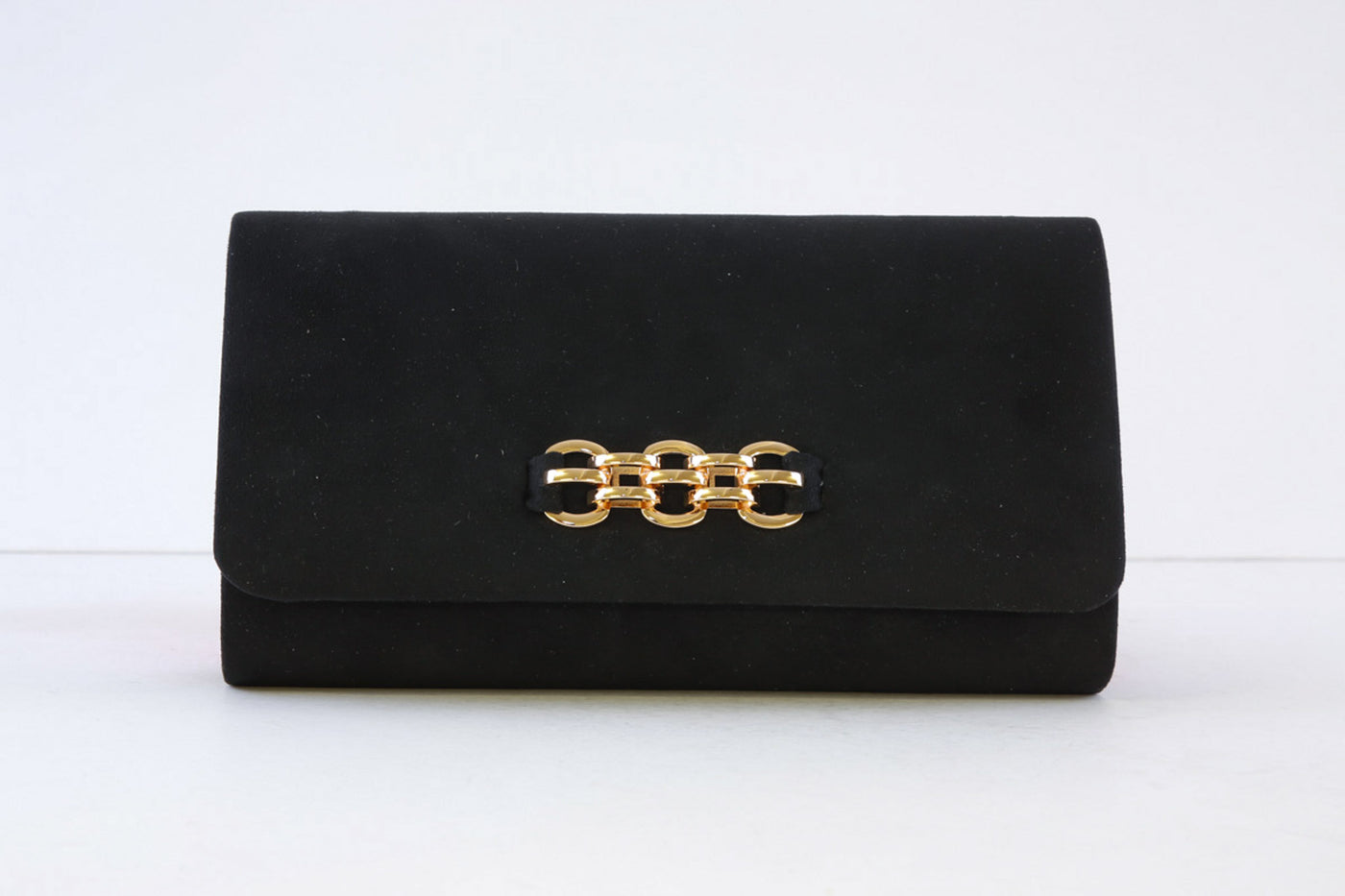COCCO RITZ - BG1017 GOLD CHAIN TRIM CLUTCH HANDBAG - BLACK