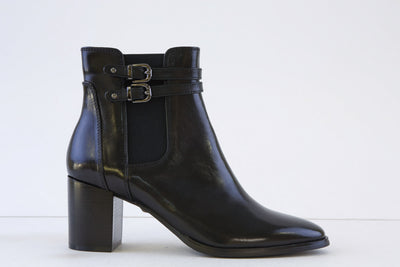 REGARDE LE CIEL - JOAN-13 MEDIUM BLOCK HEEL ZIP ANKLE BOOT - BLACK