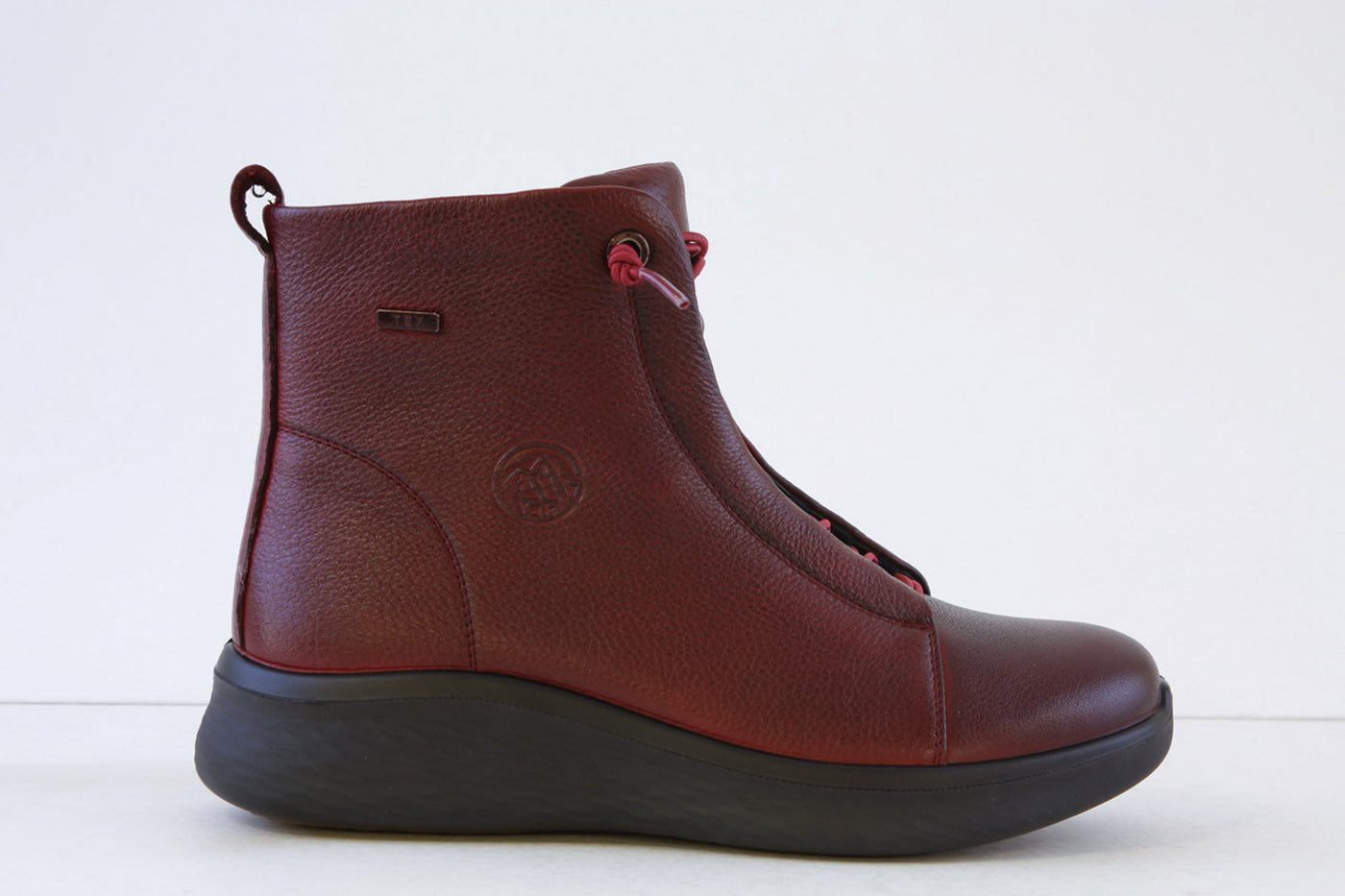 G COMFORT - P-816R FLAT ELASTICATED LACE ANKLE BOOT WITH ZIP - WINE LEATHER