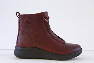 G COMFORT - P-816R FLAT ELASTICATED LACE ANKLE BOOT WITH ZIP - WINE LEATHER