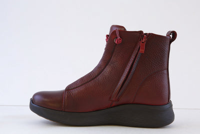 G COMFORT - P-816R FLAT ELASTICATED LACE ANKLE BOOT WITH ZIP - WINE LEATHER