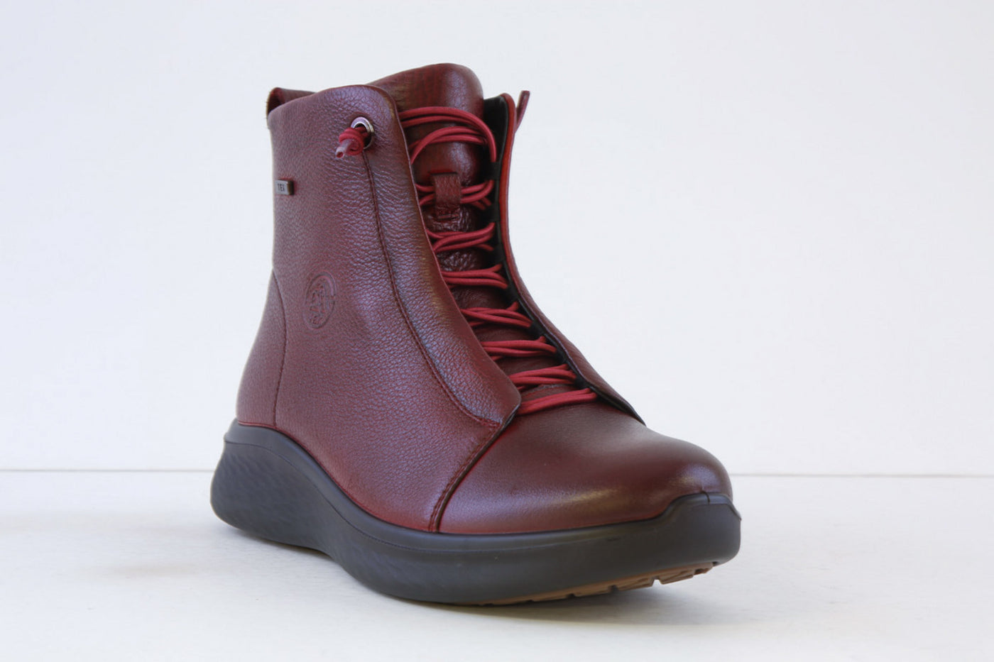 G COMFORT - P-816R FLAT ELASTICATED LACE ANKLE BOOT WITH ZIP - WINE LEATHER