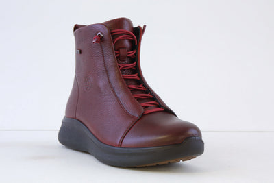 G COMFORT - P-816R FLAT ELASTICATED LACE ANKLE BOOT WITH ZIP - WINE LEATHER