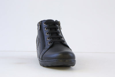 Dr. Mery - 3033 LOW WEDGE LACED/ZIP ANKLE BOOT - BLACK/GREY LEATHER