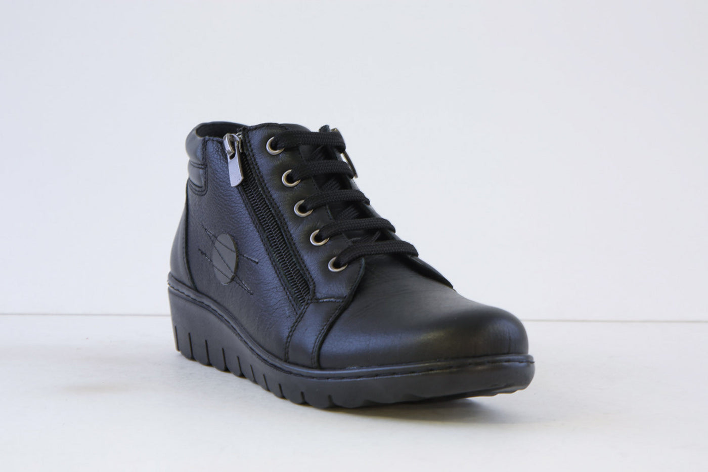 Dr. Mery - 3033 LOW WEDGE LACED/ZIP ANKLE BOOT - BLACK/GREY LEATHER