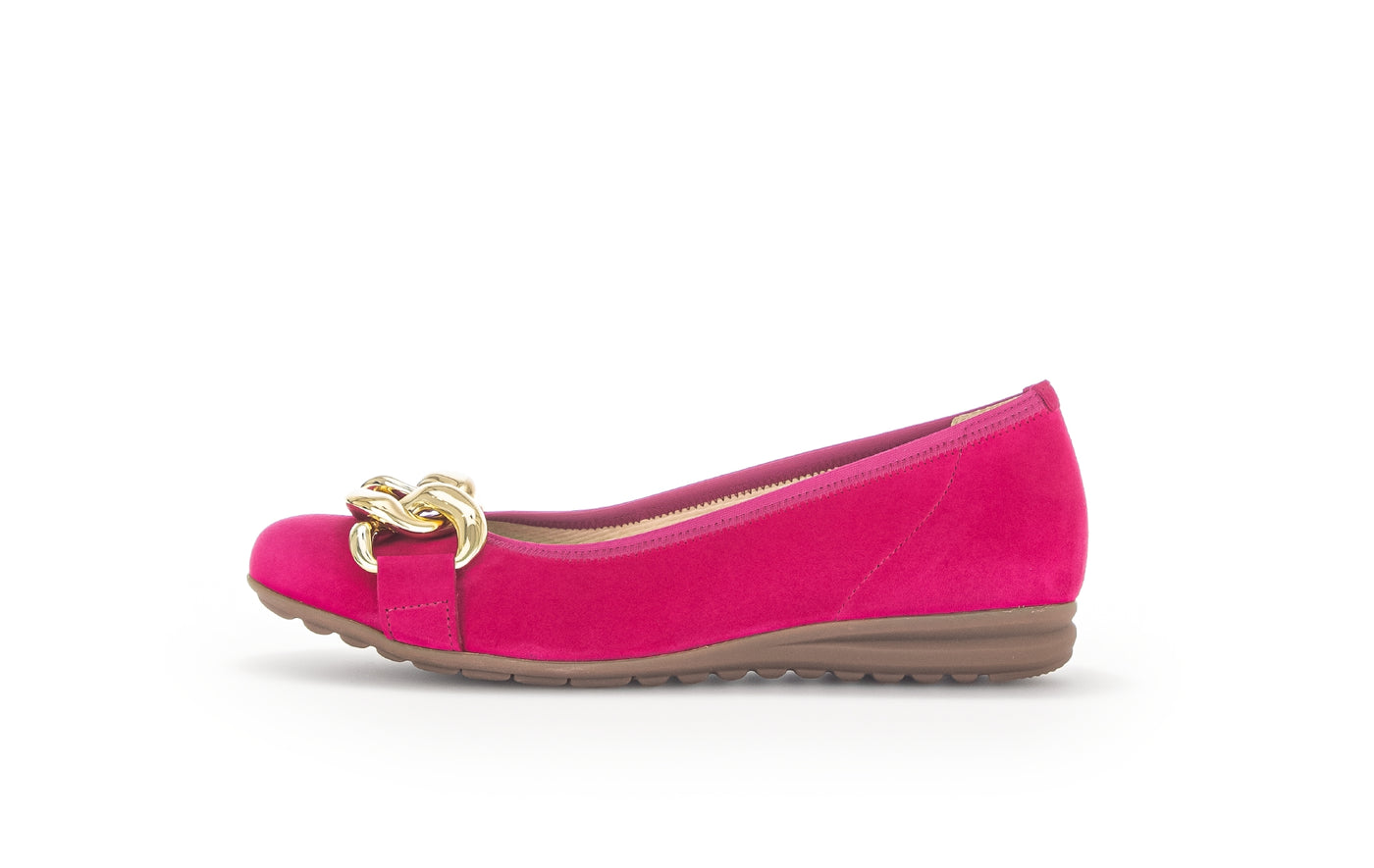 GABOR - 42.625.21 FLAT SHOE WITH CHAIN DETAIL - PINK SUEDE