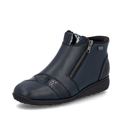 RIEKER - 47254-14 LOW WEDGE WARM LINING H FIT ANKLE BOOT - NAVY