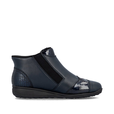 RIEKER - 47254-14 LOW WEDGE WARM LINING H FIT ANKLE BOOT - NAVY