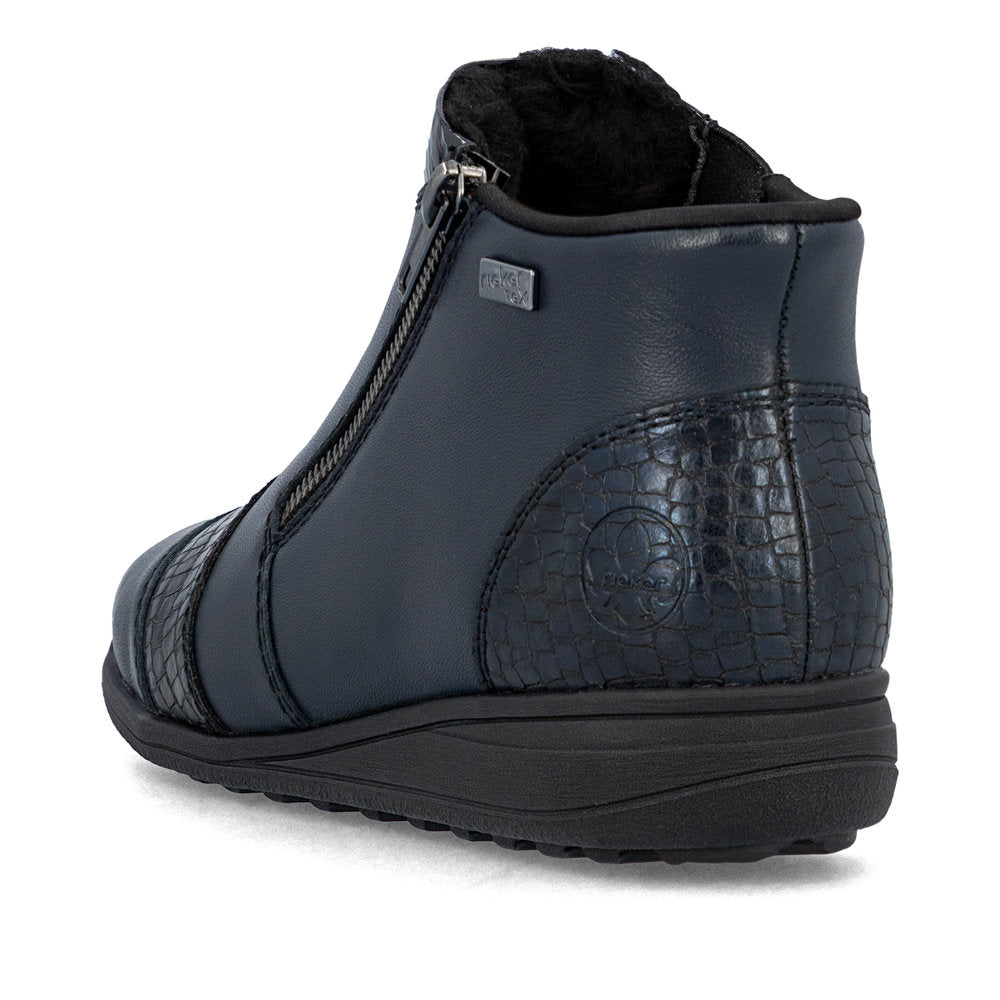 RIEKER - 47254-14 LOW WEDGE WARM LINING H FIT ANKLE BOOT - NAVY