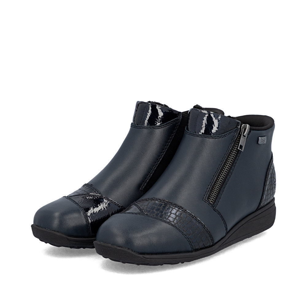 RIEKER - 47254-14 LOW WEDGE WARM LINING H FIT ANKLE BOOT - NAVY