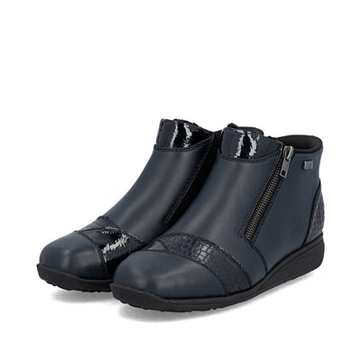 RIEKER - 47254-14 LOW WEDGE WARM LINING H FIT ANKLE BOOT - NAVY