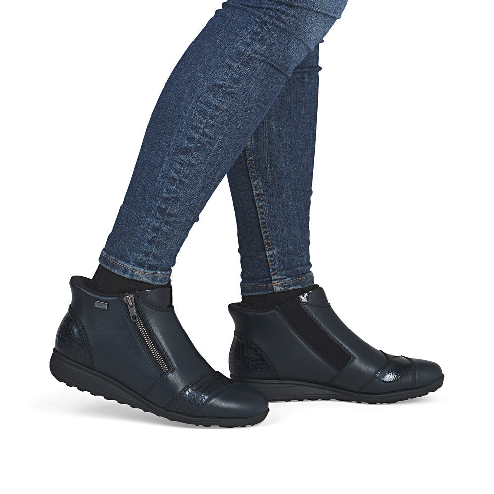 RIEKER - 47254-14 LOW WEDGE WARM LINING H FIT ANKLE BOOT - NAVY