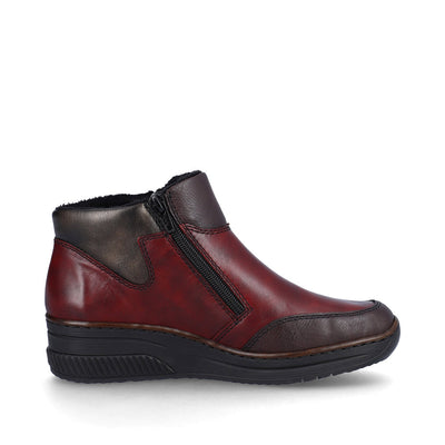 RIEKER - 48754-35 LOW WEDGE DOUBLE ZIP ANKLE BOOT - WINE