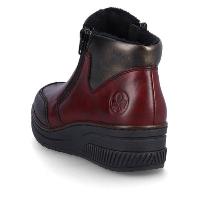 RIEKER - 48754-35 LOW WEDGE DOUBLE ZIP ANKLE BOOT - WINE