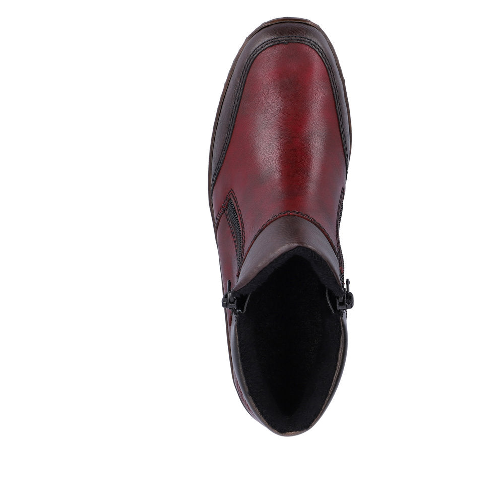 RIEKER - 48754-35 LOW WEDGE DOUBLE ZIP ANKLE BOOT - WINE