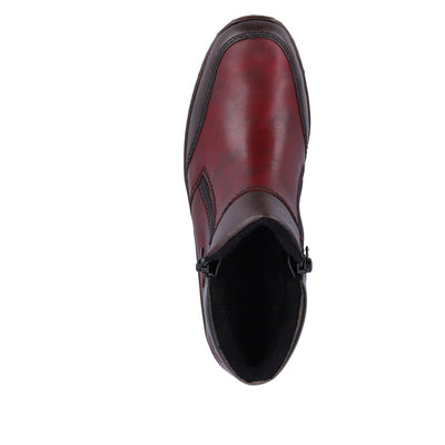 RIEKER - 48754-35 LOW WEDGE DOUBLE ZIP ANKLE BOOT - WINE