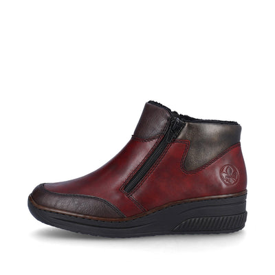 RIEKER - 48754-35 LOW WEDGE DOUBLE ZIP ANKLE BOOT - WINE