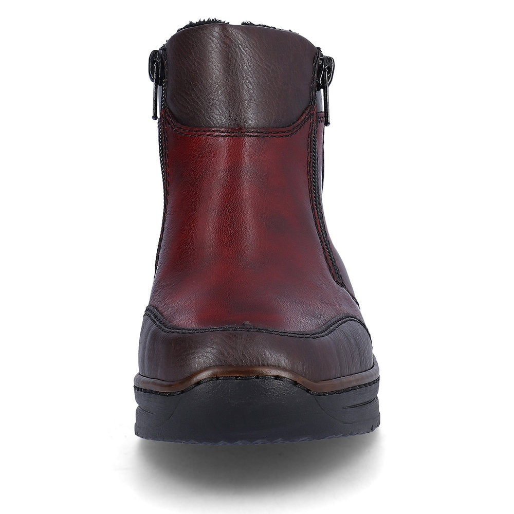 RIEKER - 48754-35 LOW WEDGE DOUBLE ZIP ANKLE BOOT - WINE