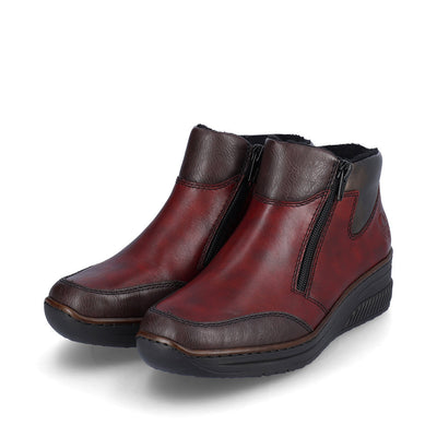 RIEKER - 48754-35 LOW WEDGE DOUBLE ZIP ANKLE BOOT - WINE