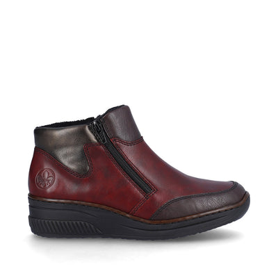 RIEKER - 48754-35 LOW WEDGE DOUBLE ZIP ANKLE BOOT - WINE