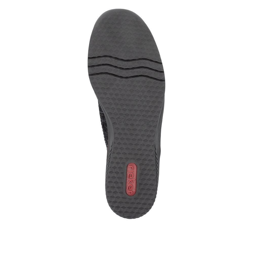 RIEKER - 487C0-00 LOW WEDGE VELCRO COMFORT SHOE - BLACK PATENT COMBI