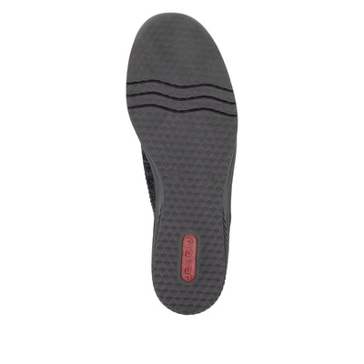 RIEKER - 487C0-00 LOW WEDGE VELCRO COMFORT SHOE - BLACK PATENT COMBI