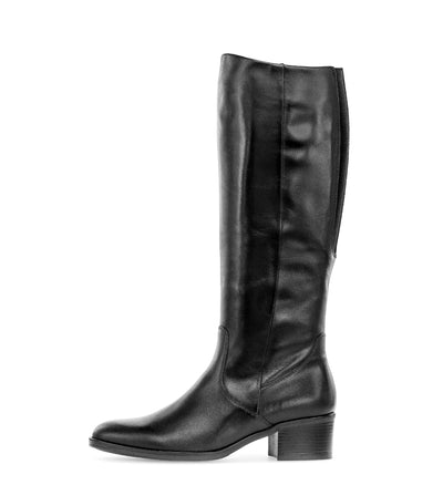GABOR - 51.658.27 LOW BLOCK HEEL LONG BOOT - BLACK LEATHER