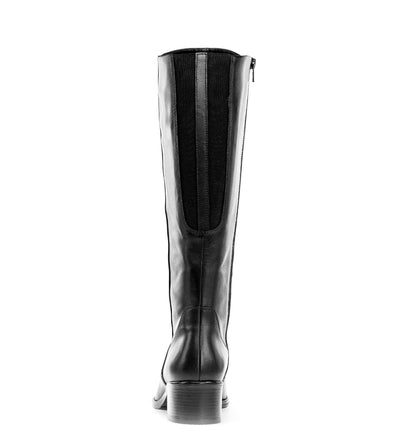 GABOR - 51.658.27 LOW BLOCK HEEL LONG BOOT - BLACK LEATHER