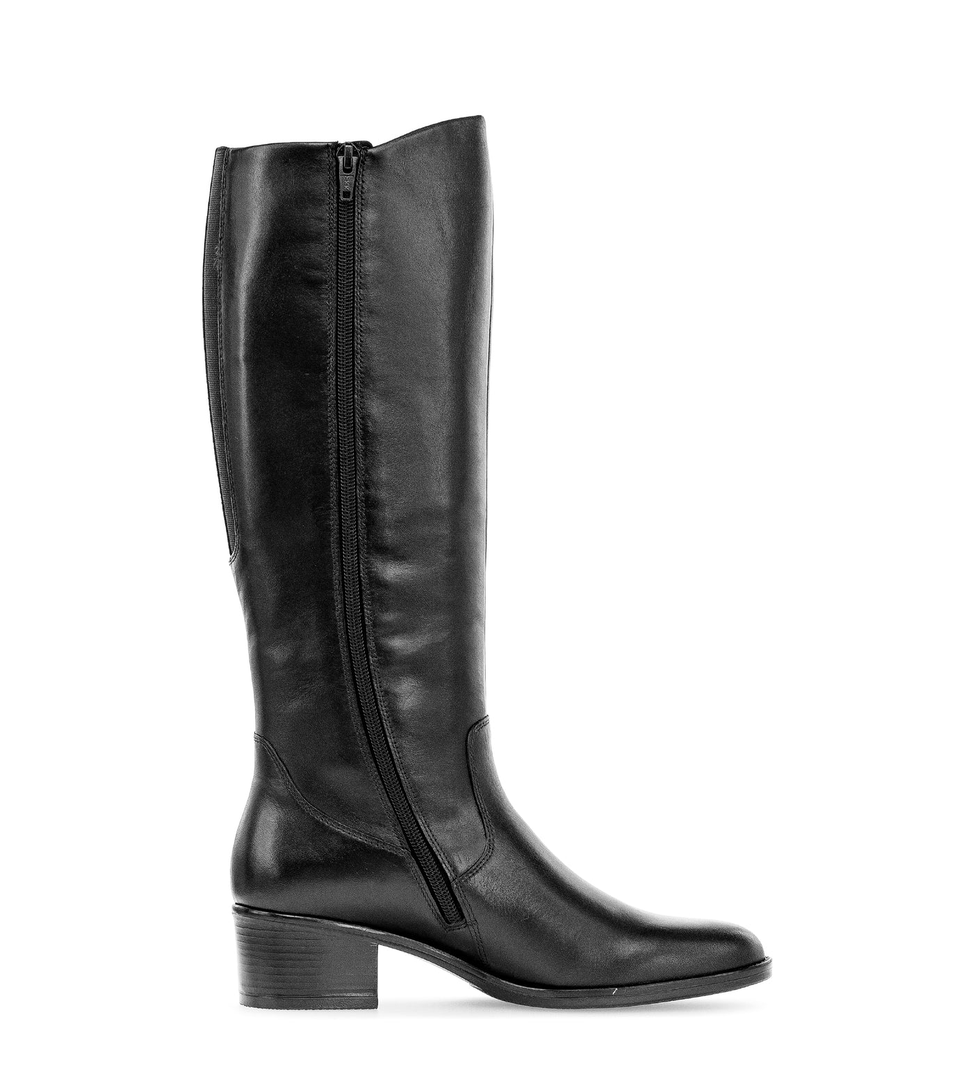 GABOR - 51.658.27 LOW BLOCK HEEL LONG BOOT - BLACK LEATHER