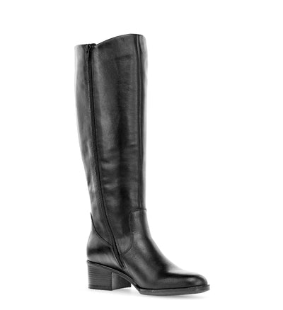 GABOR - 51.658.27 LOW BLOCK HEEL LONG BOOT - BLACK LEATHER
