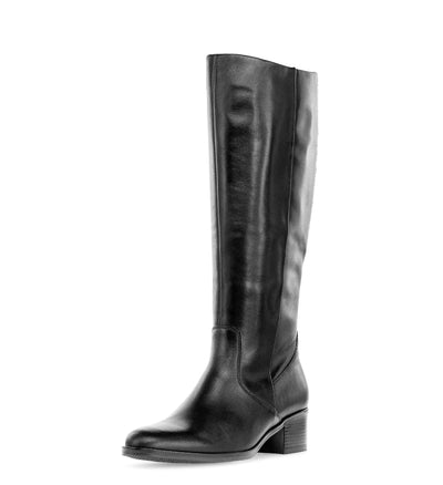 GABOR - 51.658.27 LOW BLOCK HEEL LONG BOOT - BLACK LEATHER