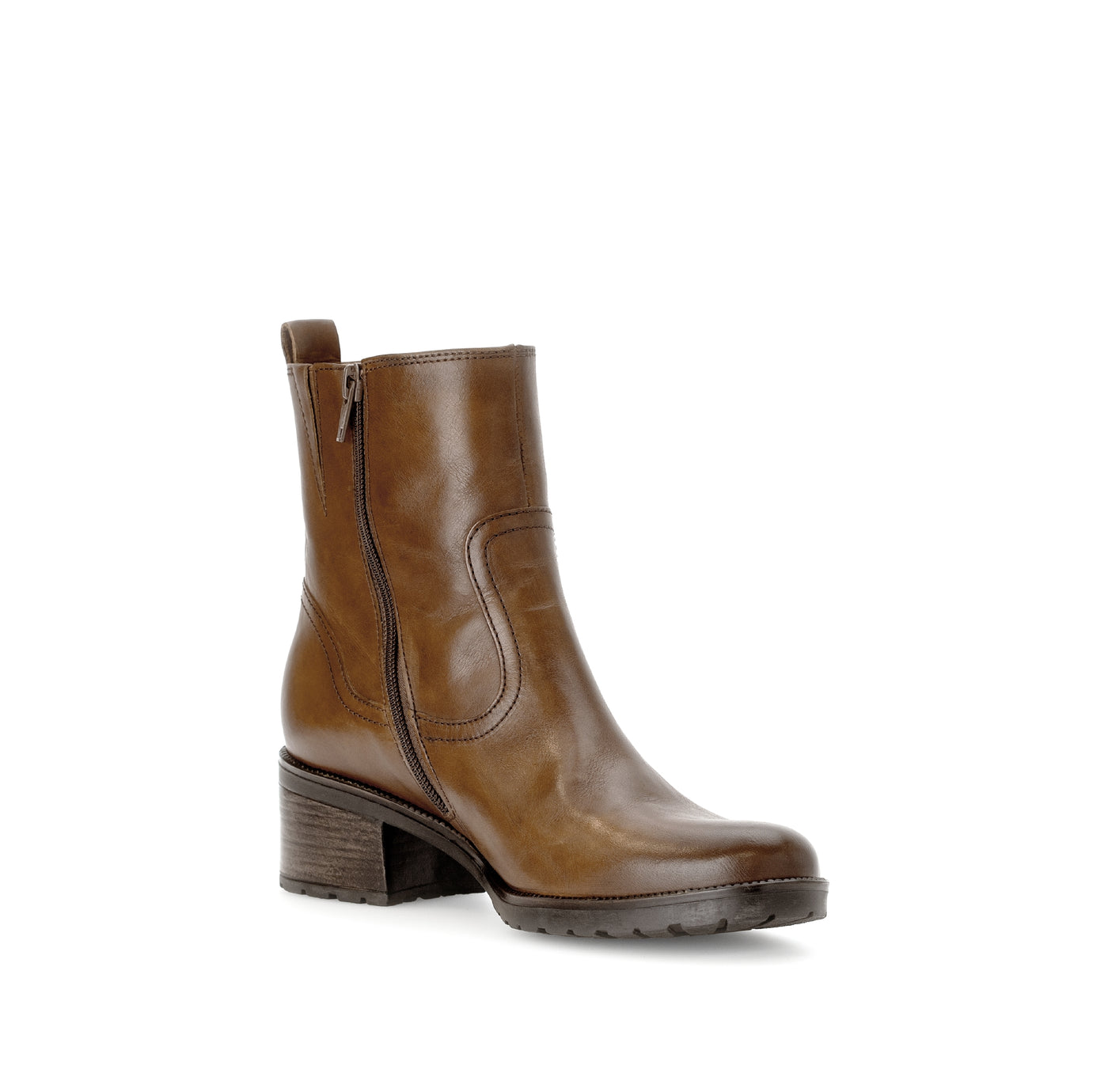 GABOR - 52.811.53 MEDIUM HEEL ZIP ANKLE BOOT - CAMEL LEATHER