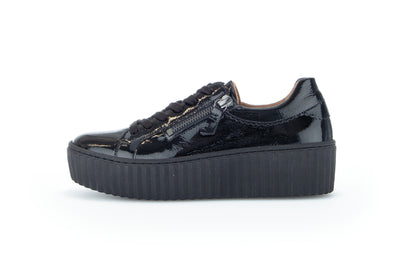 GABOR - 53.200.97 LACED WEDGE SHOE - BLACK PATENT