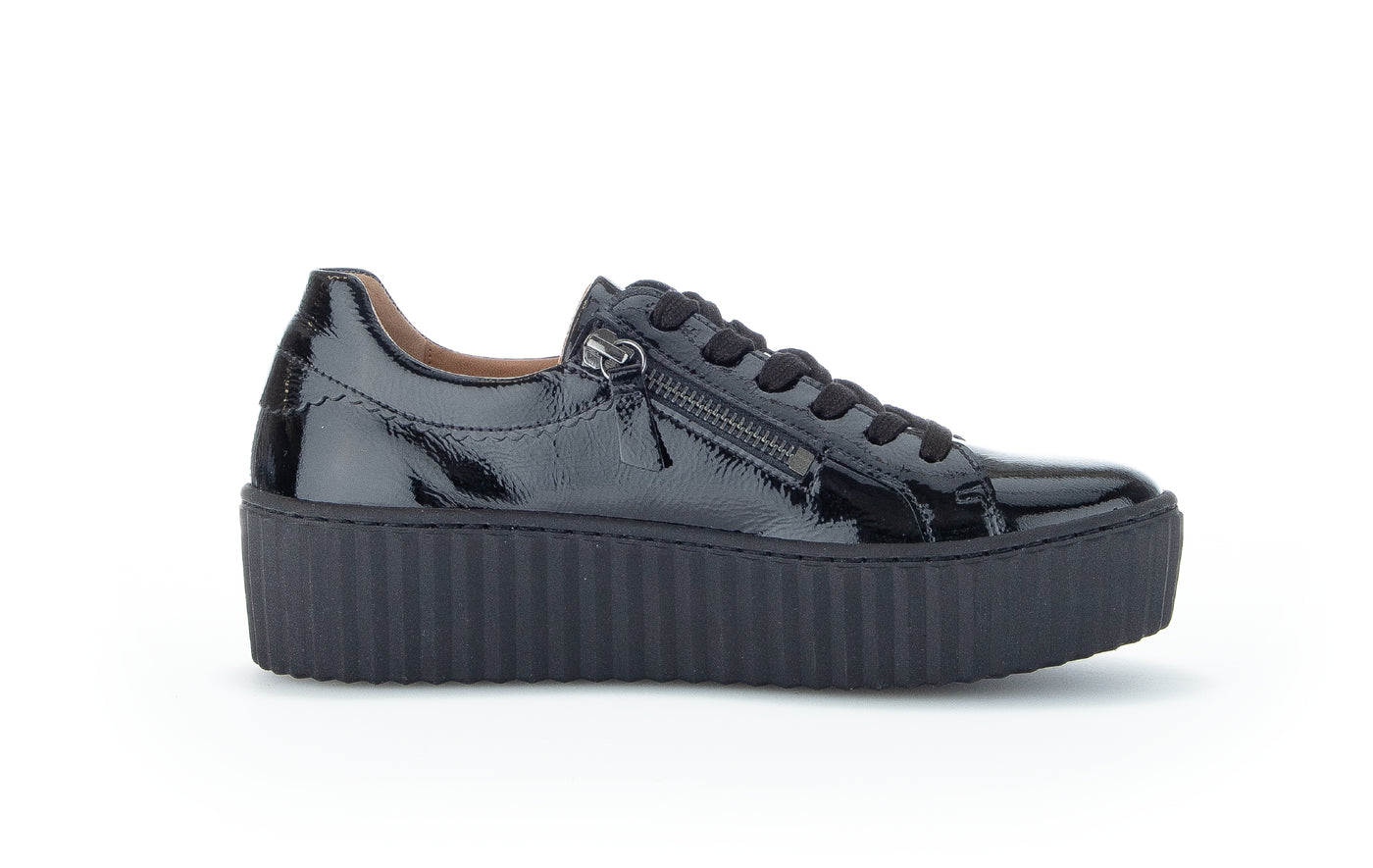 GABOR - 53.200.97 LACED WEDGE SHOE - BLACK PATENT