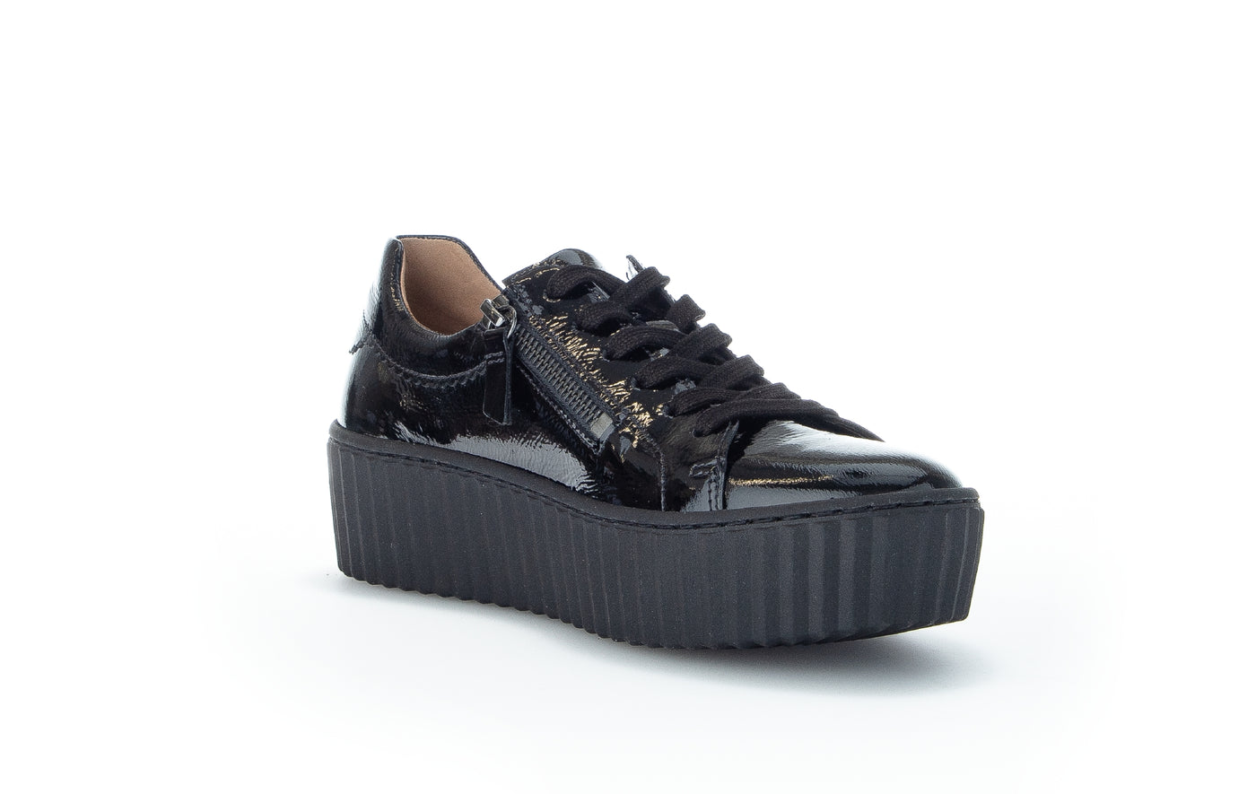 GABOR - 53.200.97 LACED WEDGE SHOE - BLACK PATENT