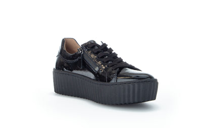 GABOR - 53.200.97 LACED WEDGE SHOE - BLACK PATENT