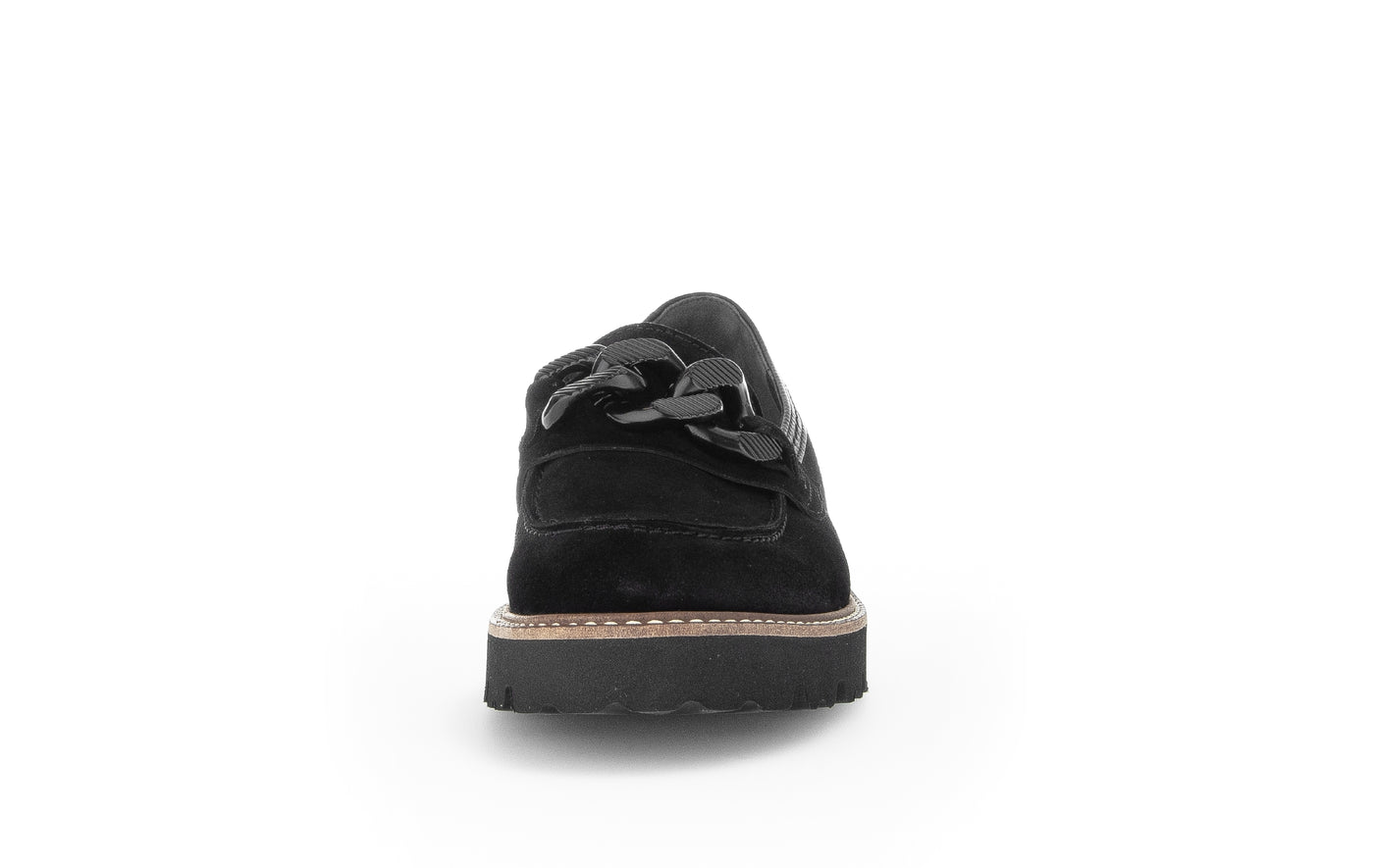 GABOR - 55.240.17 BLOCK HEEL SLIP-ON SHOE WITH CHAIN DETAIL - BLACK SUEDE