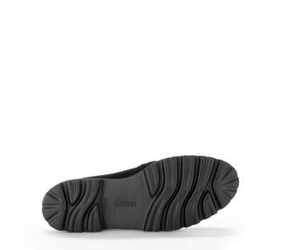 GABOR - 55.240.17 BLOCK HEEL SLIP-ON SHOE WITH CHAIN DETAIL - BLACK SUEDE