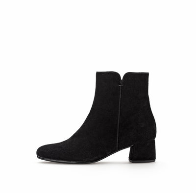 GABOR - 55.680.17 LOW BLOCK HEEL ANKLE BOOT - BLACK SUEDE