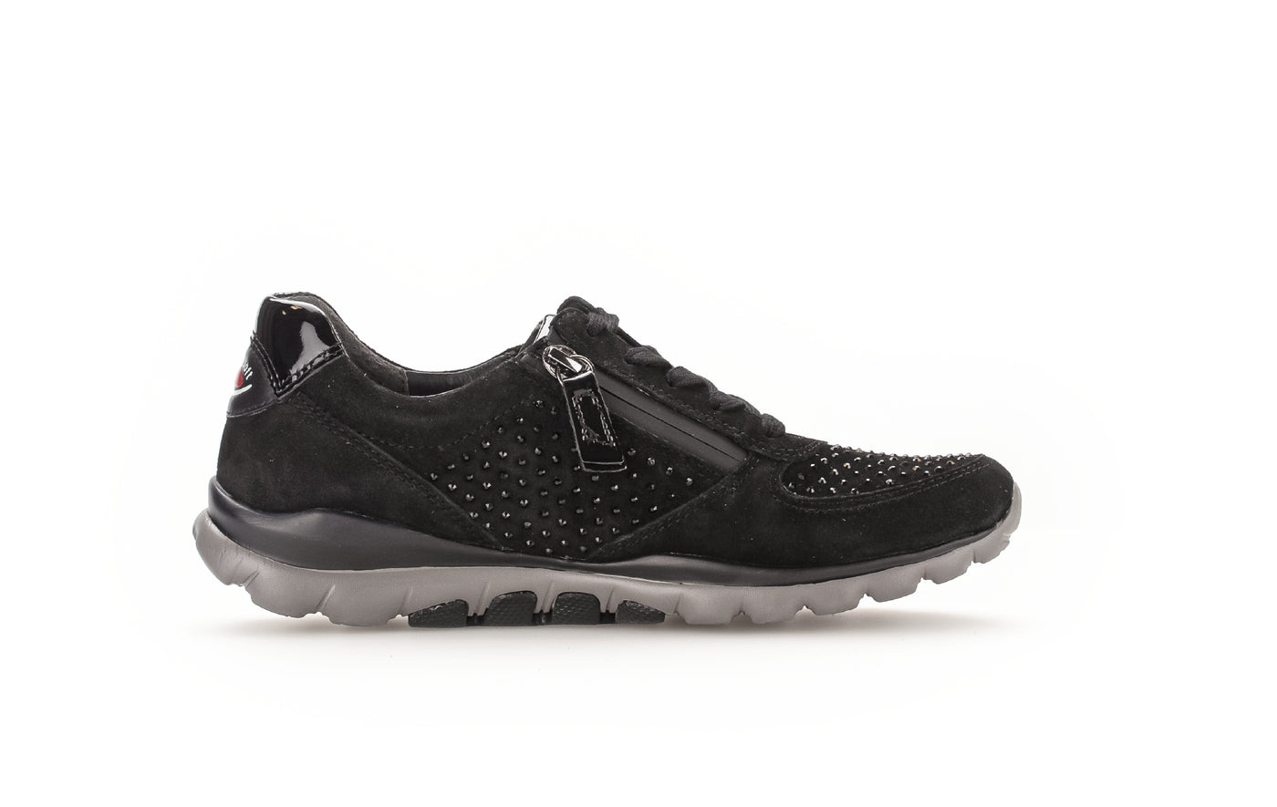 GABOR ROLLING SOFT - 56.968.87 FLAT LACED WALKING SHOE WITH ZIP - BLACK NUBUCK