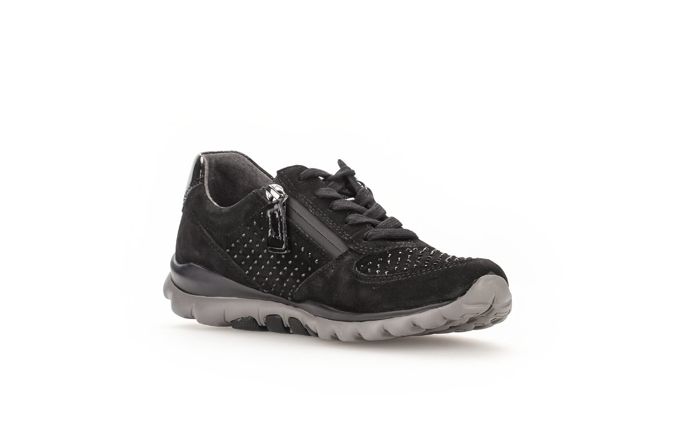 GABOR ROLLING SOFT - 56.968.87 FLAT LACED WALKING SHOE WITH ZIP - BLACK NUBUCK