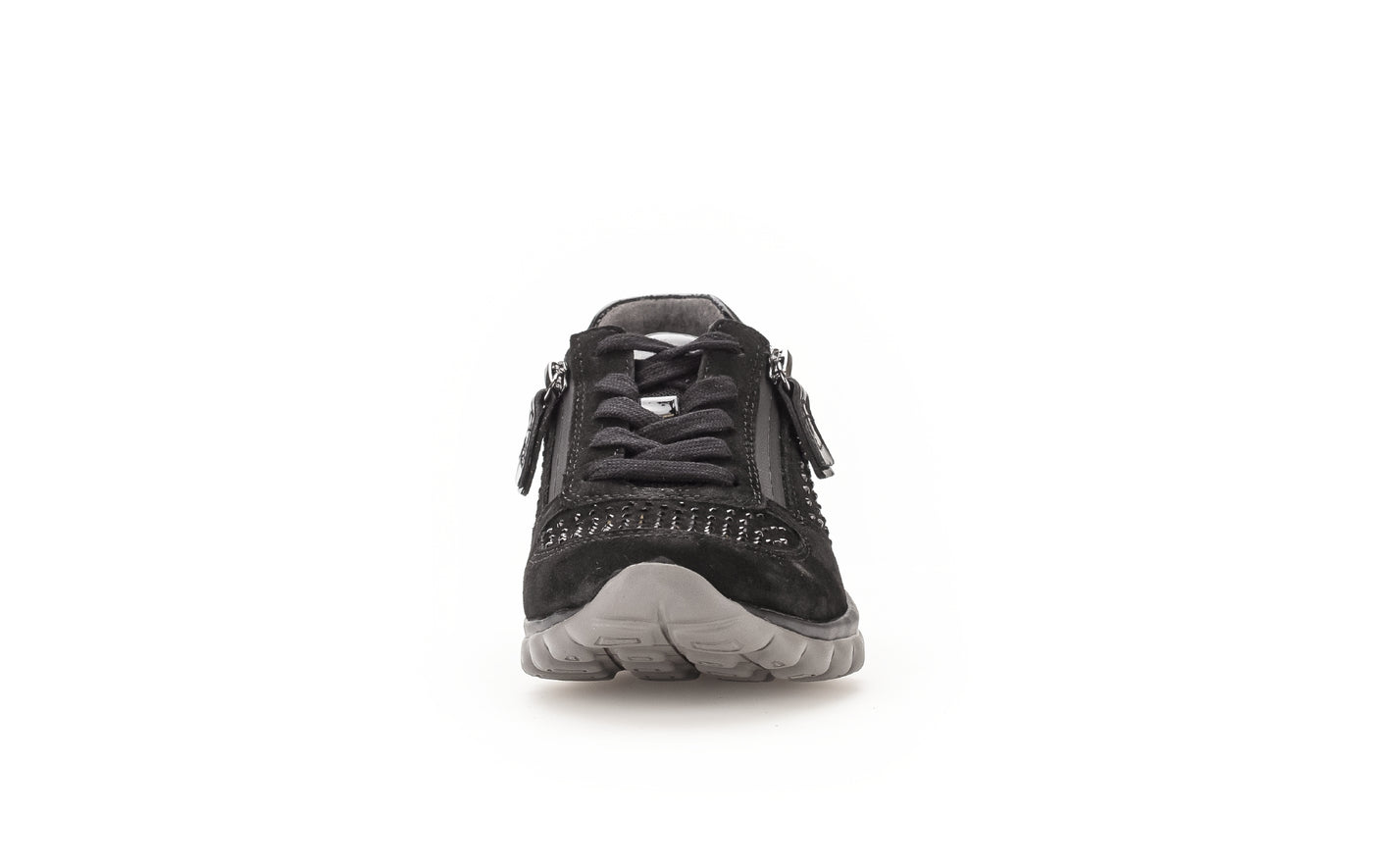 GABOR ROLLING SOFT - 56.968.87 FLAT LACED WALKING SHOE WITH ZIP - BLACK NUBUCK