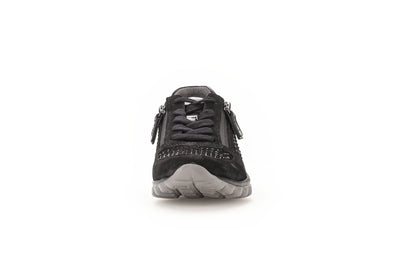 GABOR ROLLING SOFT - 56.968.87 FLAT LACED WALKING SHOE WITH ZIP - BLACK NUBUCK
