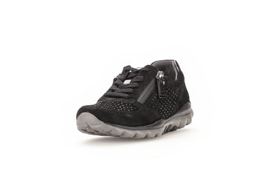 GABOR ROLLING SOFT - 56.968.87 FLAT LACED WALKING SHOE WITH ZIP - BLACK NUBUCK