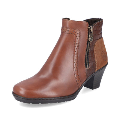 RIEKER - 57186-24 LOW BLOCK HEEL TWIN ZIP ANKLE BOOT - TAN